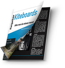 Mockup des Kiteboard Kaufratgebers als Heft. Leicht aufgeschlagen