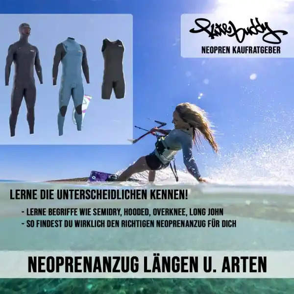 Eine Kiterin, die auf einem blauen Meer fährt und die Hand nach hinten austreckt