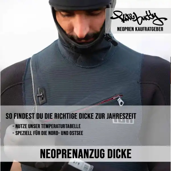 Man mit Neoprenhaube und Anzug schaut nach unten